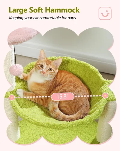 Miniatura 6 de MUTTROS Árbol de flores para gatos, torre para gatos de 28 pulgadas con acogedora percha de flores, hamaca grande para gatos pequeños