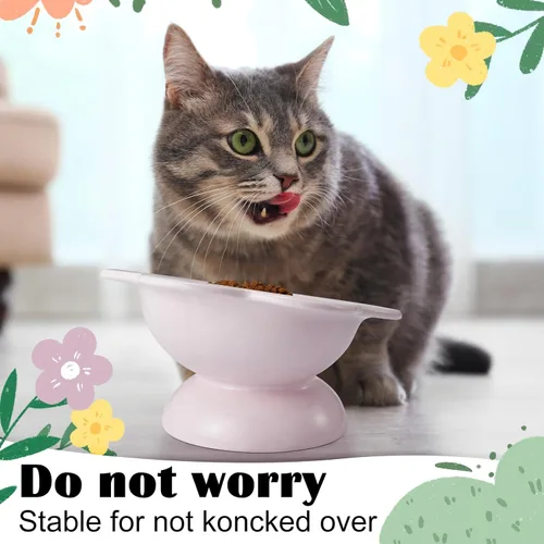 Miniatura 6 de Zhehao 2 cuencos elevados de cerámica para gatos, lindos cuencos elevados de comida para gatos, platos inclinados para mascotas, para proteger