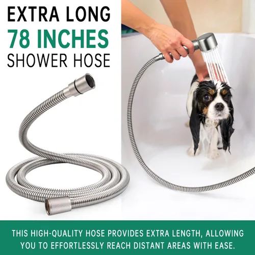 Miniatura 6 de Accesorio de ducha para perros de 3 modos, rociador de mano de alta presión con interruptor de encendido/apagado, desviador de ducha de metal