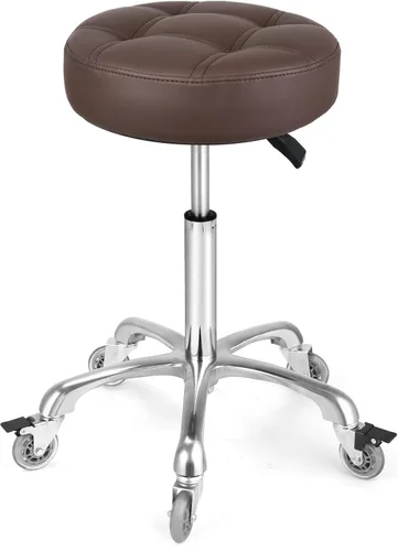 Miniatura 11 de Taburete ajustable resistente – Taburetes con ruedas giratorias de bloqueo – Taburetes giratorios sin respaldo para belleza, peluquería, spa, hogar