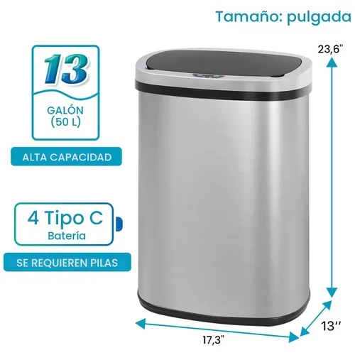 Miniatura 4 de Dkeli Cubo de basura automático de 13 galones con sensor de movimiento sin tacto, basurero de cocina de acero inoxidable con tapa, basurero de alta