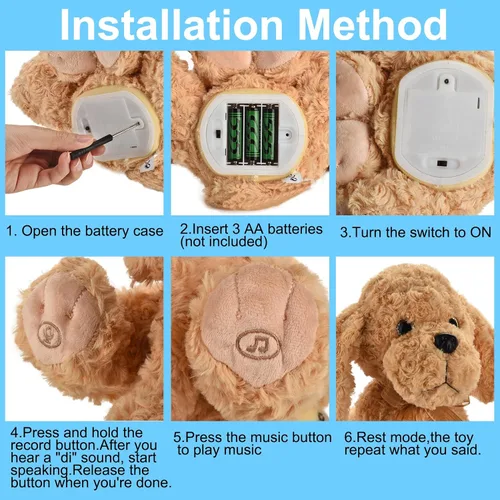Miniatura 4 de Juguete de peluche interactivo que canta - Perro de peluche graba y repite lo que dices, 8 canciones, movimientos de cabeza y orejas, cumpleaños