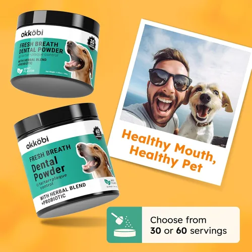 Miniatura 8 de Polvo de limpieza de dientes de perro, ambientador de aliento de perro + cuidado dental para perros y gatos + removedor de sarro para dientes