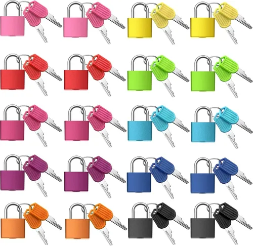 Miniatura 8 de 10 cerraduras para maleta de 1.25 pulgadas con llaves, candado multicolor con llave, candado de metal pequeño para equipaje, candados con llave