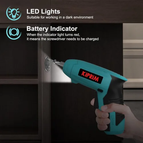 Miniatura 3 de Kiprim ES3 - Destornillador eléctrico pequeño de 4 V, herramienta de destornillador inalámbrico con batería recargable, luz frontal LED y luz