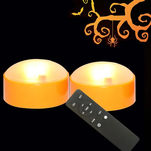 Paquete de 2 luces de calabaza de Halloween, funciona con pilas, luces LED sin llama con control remoto/temporizador, calabaza Jack-O-Lantern