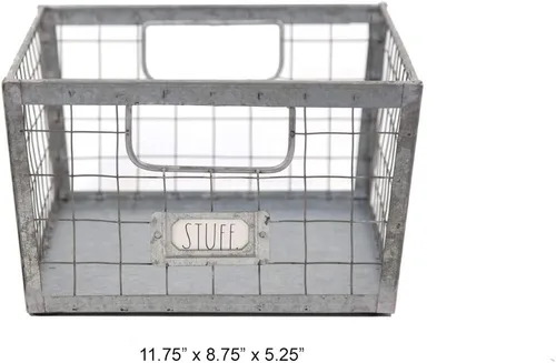 Miniatura 4 de Rae Dunn Cesta de almacenamiento de alambre, organizador de acero galvanizado y madera maciza, contenedor decorativo con dos asas y ranura