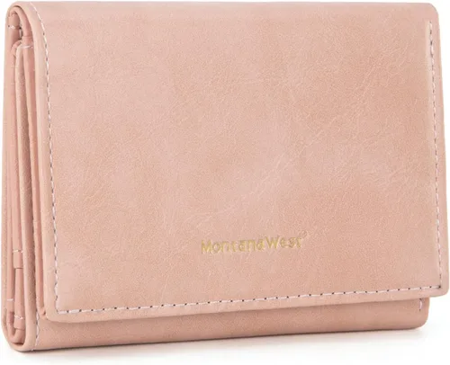 Miniatura 8 de Montana West Billetera pequeña de triple pliegue para mujer, con bloqueo RFID, carteras minimalistas con ventana de identificación, Beige