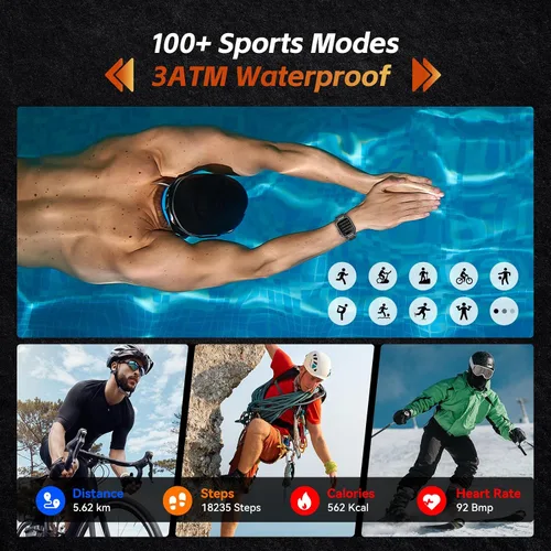 Miniatura 4 de Relojes inteligentes para hombres (respuesta/hacer llamadas), reloj inteligente de fitness de 1.96 pulgadas con frecuencia cardíaca, oxígeno