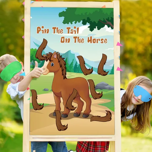 Miniatura 7 de Hxezoc Pin The Tail On The Horse Game para niños, póster de caballo grande, juegos de fiesta para fiesta de cumpleaños, decoraciones de fiesta