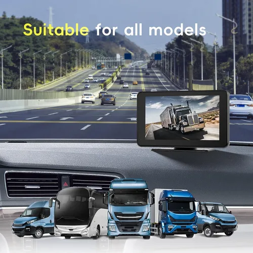 Miniatura 7 de Cámara de respaldo inalámbrica para camiones, cámara de respaldo inalámbrica con monitor HD de 7 pulgadas, pantalla dividida de 4 canales, alerta