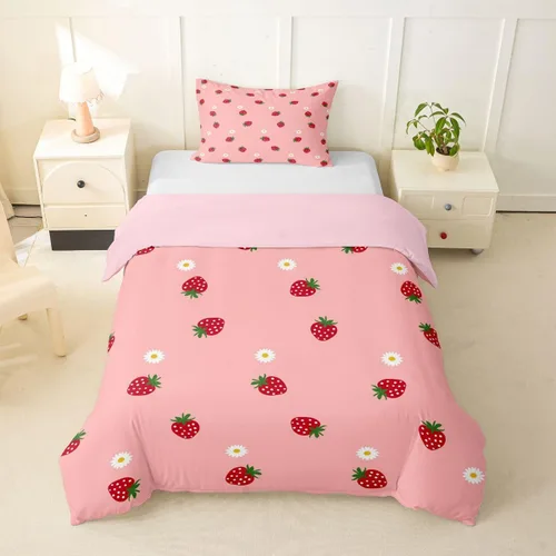 Miniatura 14 de Funda de Edredón Rosa Tamaño Queen para Niñas con Rayas Blancas, Juego de Ropa de Cama Decorativa, Funda de Edredón de Estilo Simple y Moderno