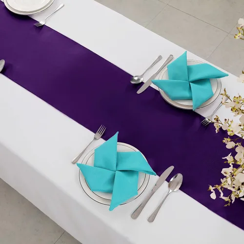 Miniatura 4 de Horbaunal Paquete de 12 caminos de mesa de satén morado de 12 x 108 pulgadas, caminos de mesa suaves para banquetes de boda, fiesta de cumpleaños
