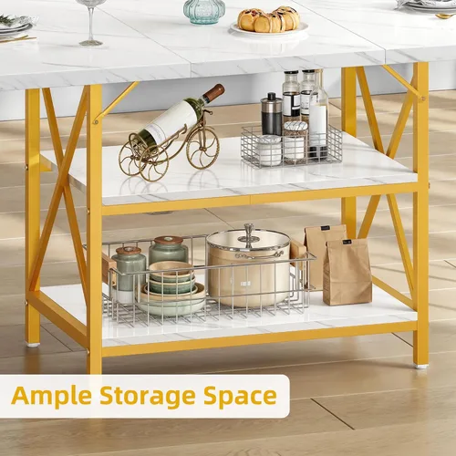 Miniatura 4 de DWVO Mesa de comedor rectangular de 47 pulgadas para 4 personas, mesa de cocina moderna de mármol blanco con estante de almacenamiento y patas