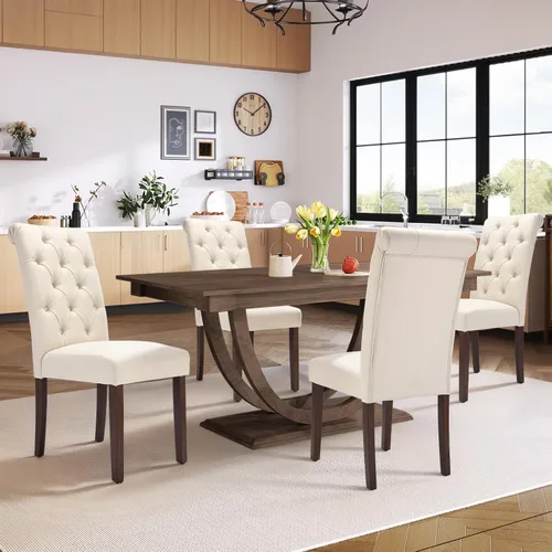 Miniatura 11 de COLAMY Juego de 2 Sillas de Comedor Copetudas, Sillas de Cocina Accent Parsons Tapizadas en Tela Elegante con Patas de Madera Maciza y Asiento Beige