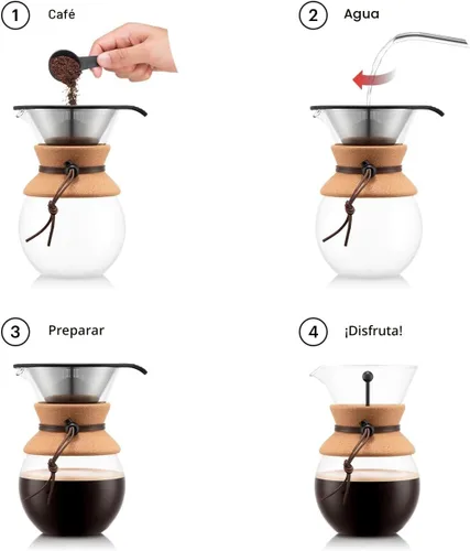 Miniatura 2 de Bodum Cafetera de Vertido de 34 onzas, Vidrio de Borosilicato Resistente al Calor con Filtro de Acero Inoxidable Reutilizable y Agarre de Corcho