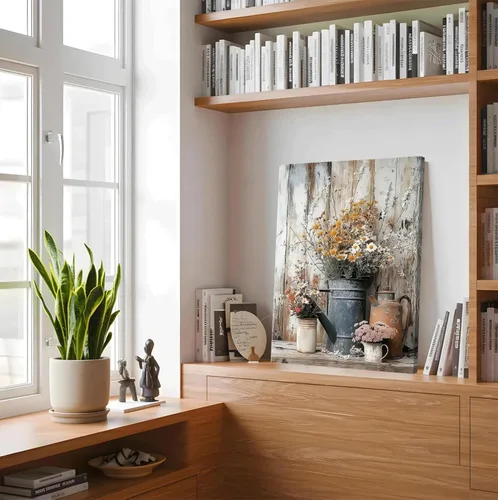 Miniatura 5 de Lienzo rústico con margaritas y margaritas, arte de pared, pintura campestre neutra, decoración de pared, flores, naturaleza muerta, botánica