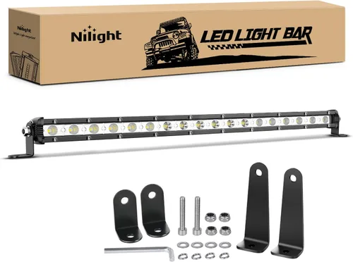 Miniatura 10 de Nilight 2 piezas de 7 pulgadas y 18 W ultra delgado de una sola fila LED de inundación barra de luz antiniebla, luz de trabajo para todoterreno