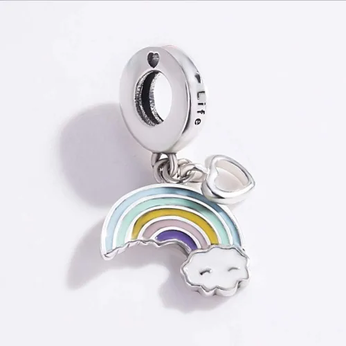 Miniatura 4 de Abalorio de arco iris de plata de ley 925 con dije de estrella y corazón para pulsera Pandora