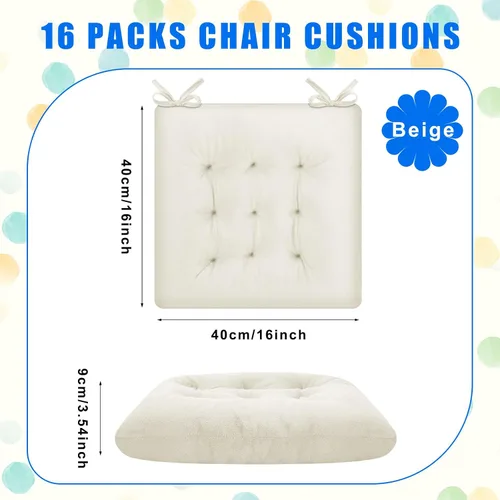 Miniatura 2 de Timgle Paquete de 16 cojines de asiento para silla, cojines de patio para muebles, almohadillas para sillas con lazos, tapete antideslizante