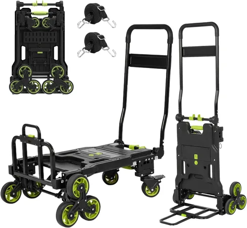 Miniatura 7 de Carretilla de Mano Plegable de Servicio Pesado con Capacidad de Carga de 330 Libras, Carrito Convertible con Mango Retráctil y 4 Ruedas de Goma, Azul