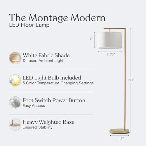 Miniatura 4 de Brightech Montage - Lámpara de pie moderna, lámpara de pie LED para salas de estar y oficinas, lámpara de pie alta para lectura de dormitorio