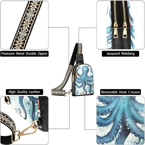 Miniatura 5 de Sling Backpack Octopus Vintage Sling Bag for Women Crossbody Shoulder Bag Leather Fanny Pack Chest Bag for Travel Hiking 202A1795