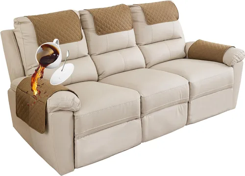 Miniatura 13 de Funda para Reposabrazos de Sofá, Funda para Reposacabezas de Silla Reclinable, Funda de Sillón con Bolsillos, Protector de Muebles Acolchado Beige