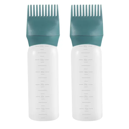 Pimoys Botella aplicadora de aceite para el cabello, 6 onzas, paquete de 2 botellas aplicadoras de peine de raíz, botella de tinte para el cabello,