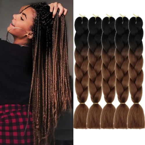 Miniatura 19 de Extensiones de cabello trenzado color gris degradado, 5 unidades, trenzas sintéticas de 24 pulgadas, 2 tonos, cabello gris para trenzas de caja, #28
