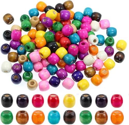 Miniatura 23 de 200 piezas de cuentas de madera natural con agujero grande, BetterJonny - 20 mm de cuentas rondelle redondas de madera sueltas, cuentas de madera