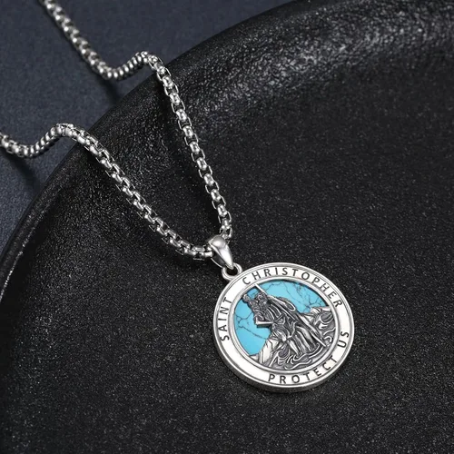 Miniatura 222 de Collar de plata de ley 925 con medalla de San Patrón, colgante de protección católica, amuleto, joyería religiosa para hombres y mujeres