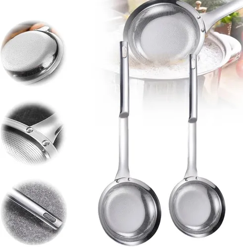 Miniatura 9 de Colador de acero inoxidable de malla fina, colador de malla fina de acero inoxidable mejorado 2024, colador de alimentos de mango largo para cocina
