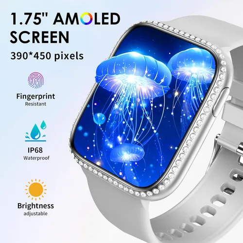 Miniatura 3 de Smart Watch for Women, 1.75" AMOLED Fitness Tracker for Android iOS, Answer/Make Call with Heart Rate Sleep Monitor 130+ Sports Mode, IP68 Gray Band