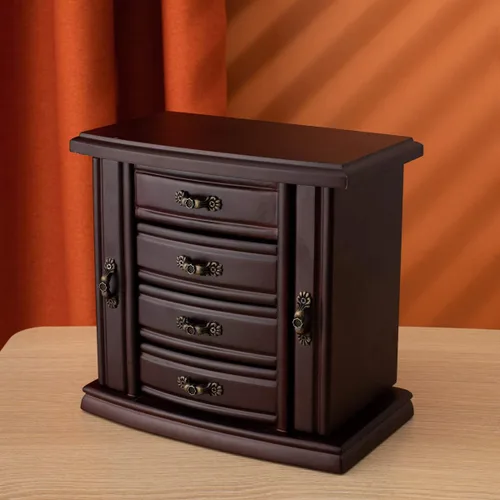 Miniatura 5 de URFORESTIC Joyero de madera maciza, estuchealmacenamiento (marrón oscuro)