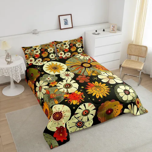 Miniatura 4 de Ropa de cama Groovy para niños, tamaño individual, edredón de flores psicodélicas retro de los años 70, estilo bohemio, exótico, hippie