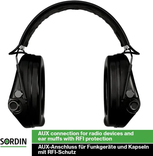 Miniatura 5 de Sordin MIL AUX Slim Ear Muffs - Active and Electronic Military Ear Defenders w/Leather Headband - Tactical Earmuffs Negro