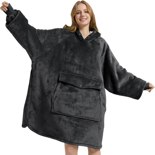 Miniatura 15 de Krifey Manta con capucha de sherpa de gran tamaño como regalo de cumpleaños para mamá, mujer, novia, hombre, acogedora sudadera con bolsillo gigante