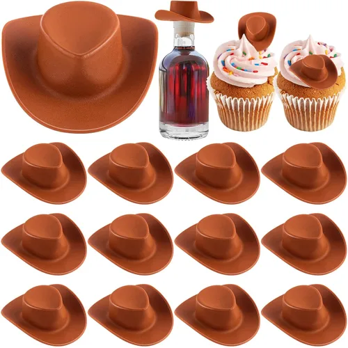 20 mini sombreros de vaquero occidental de plástico, lindos sombreros de muñeca en miniatura, sombrero de fiesta marrón para decoración de casa de