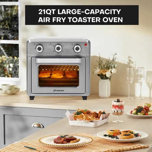 Miniatura 8 de Panana Horno Tostador Compacto de Freidora de Aire, 1400W 21QT con 6-en-1 Multifunciones y Rango de Temperatura Amplio, Horno de Freidora de Aire