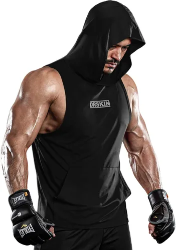 DRSKIN 2 or 1 Pack Men's Hooded Tank Tops Bodybuilding Muscle Cut Off T Shirt Sleeveless Gym Training Hoodies Workout Dry
