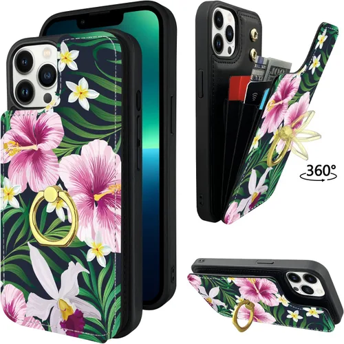 Miniatura 7 de Funda tipo cartera compatible con iPhone 13 Pro con soporte para tarjetas, rotación de 360°, soporte de anillo de dedo con función atril, bloqueo