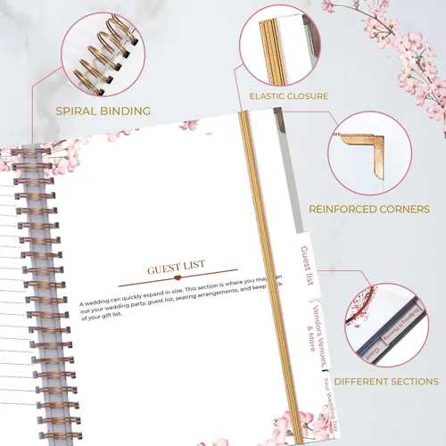 Miniatura 3 de Hermoso planificador de boda nupcial – 9 x 11 pulgadas planificador de bodas libro y organizador con 5 secciones con pestañas, 144 páginas