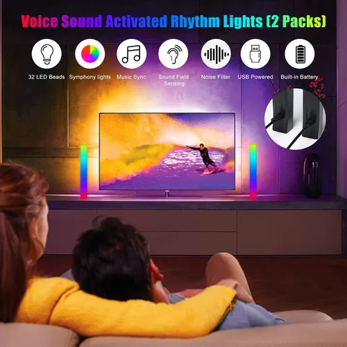 Miniatura 4 de Barra de luz de ritmo alimentada por batería, luces de ritmo de captación de control de sonido RGB, control por aplicación, luces LED de nivel