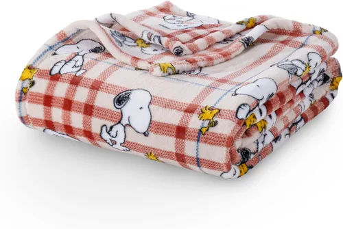Miniatura 28 de Berkshire Blanket Peanuts® VelvetLoft® Manta de Felpa con el Tierno Personaje Snoopy, Peanuts Snoopy Everyday Buffalo Plaid Navy Tonal, Manta 55