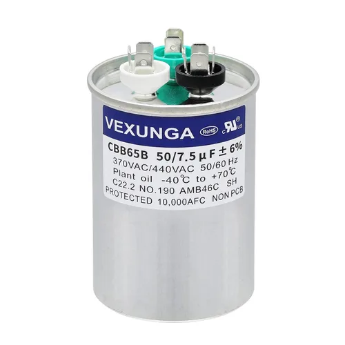 Miniatura 26 de VEXUNGA - 25/5 uF 25+5 MFD 370V o 440V Condensadores redondos de arranque dual 25 5 uF 370 440 Volt VAC CBB65 Condensadores para acondicionador