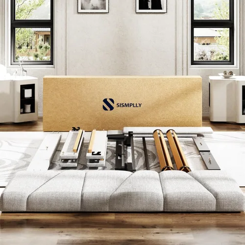 Miniatura 6 de Sismplly - Base de cama plataforma tamaño Queen con cabecero tapizado, soporte de listones de madera, sin ruido, no necesita somier, fácil montaje