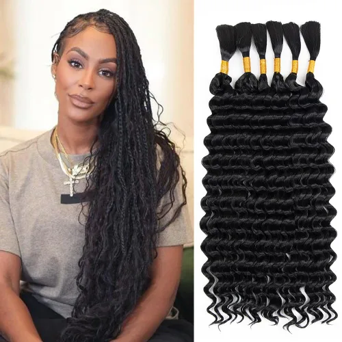 Miniatura 39 de Cabello bohemio para trenzar de 18 pulgadas, 2 paquetes de cabello ondulado profundo a granel para trenzas bohemias, sin trama, extensiones