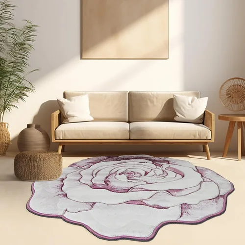 Miniatura 11 de Alfombra redonda de 2 pies con forma de flor, bonita alfombra de felpa con forma de flor, para dormitorio, suelo, sala de estar, alfombra 304 beige