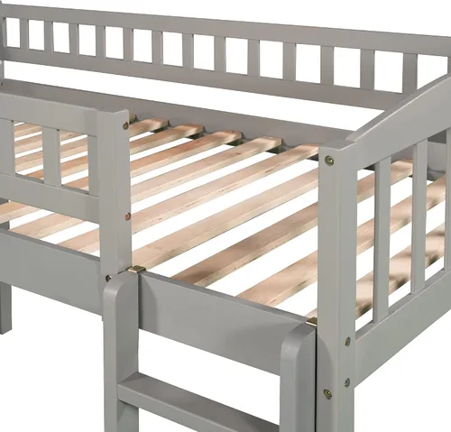 Miniatura 5 de Harper & Bright Designs Cama alta baja con tobogán, cama individual tipo loft para niños con barandilla de seguridad y escaleras, marco de cama